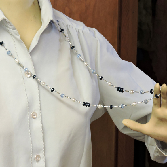 Hand Crafted Blue, White & Silver ... Long Necklace 38" - Picture 5 of 10